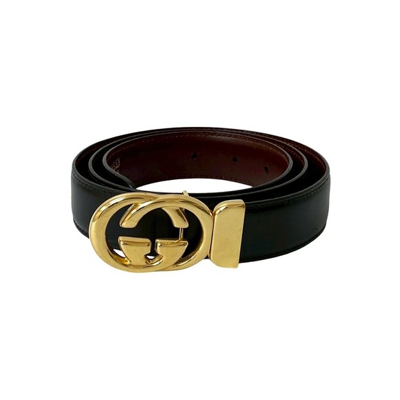 GUCCI Men's Interlocking G Logo Buckle Leather Belt, Black, 17563 - Picture 1 of 4